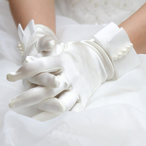 Womens Short Pearl Beaded Gloves