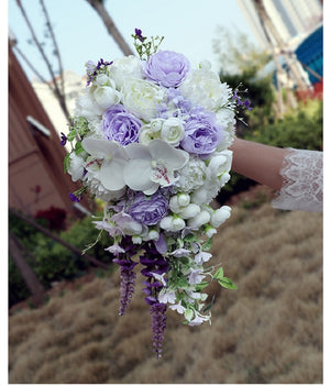Waterfall White Purple Bridal Bouquets