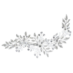 Silver Colour Leaf Rhinestone Clip Headband Bridal Hair Clip