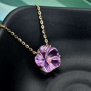 Flower Shape 9.26ct Amethyst 14kt Gold Necklace