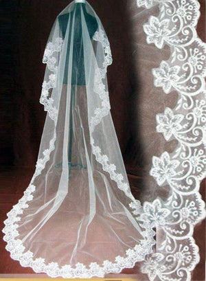 Ivory White Red Bridal Veil