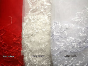 Ivory White Red Bridal Veil