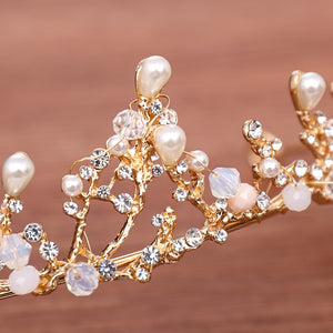 Golden Branch Pearl Rhinestone Bridal Crown Tiara