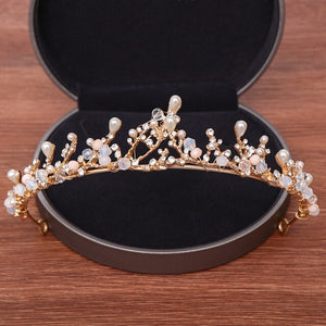 Golden Branch Pearl Rhinestone Bridal Crown Tiara