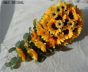 Bridal Sunflower Waterfall Wedding Bouquet