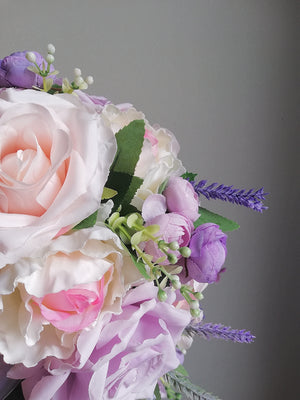 Baby Pink With Purple Roses WaterFall Bridal Bouquet
