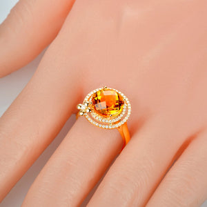 Citrine Diamond Ring 4.06ct 14k Yellow Gold Ring