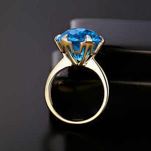 Blue Topaz Diamond Ring 14kt Yellow Gold Ring
