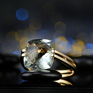 Amethyst Diamond Ring 6.6ct Cushion Green 14k Gold Ring