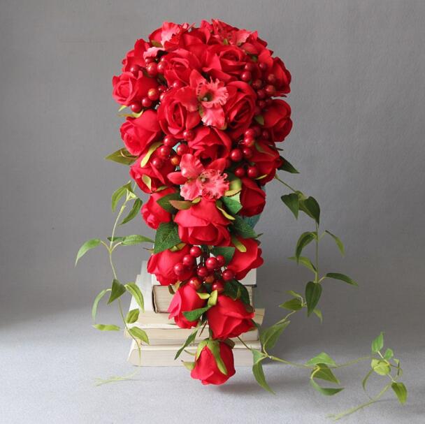 Red Rose Waterfall Bridal Bouquets